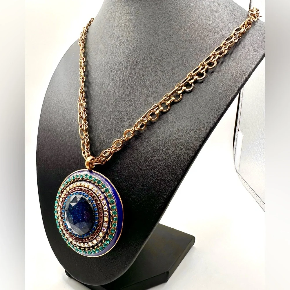 14-18" Chico's Blue Rhinestone Pendant Bullseye Western Chain Necklace - Picture 2 of 7